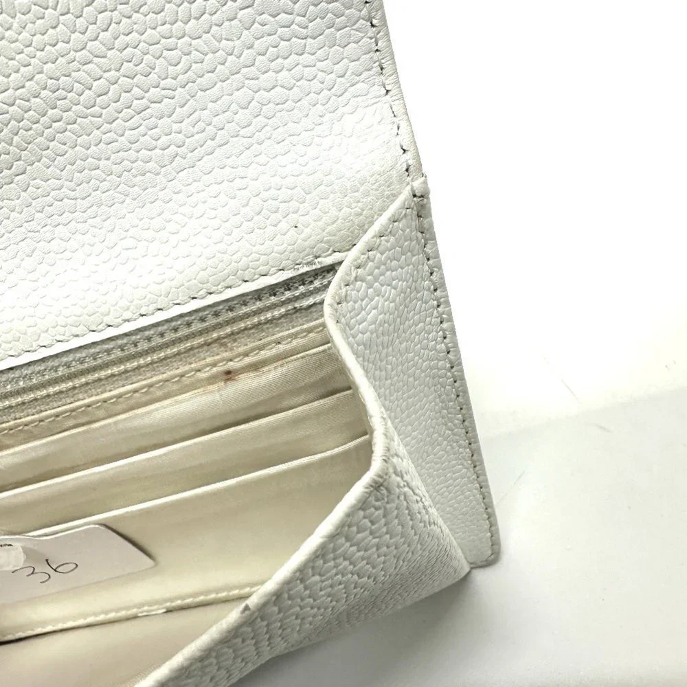 CHANEL Authentic White Caviar Leather Logo Wallet